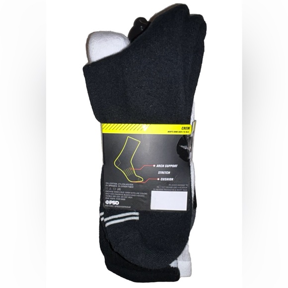 PSD Crew Socks 3 Pair Men’s 6-12.5 Gray White Black w Logo Cushioned NEW! $28 - Picture 2 of 10
